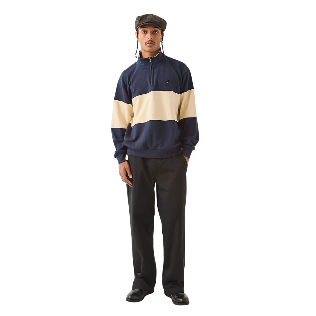 Brixton Danville Quarter Zip Fleece - Navy/Whitecap - Mens Pullover Hoodie by Brixton