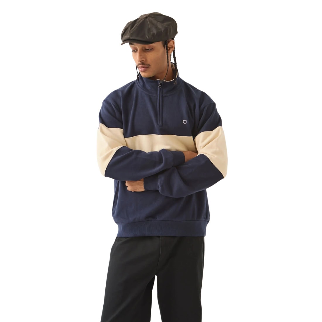 Brixton Danville Quarter Zip Fleece - Navy/Whitecap - Mens Pullover Hoodie by Brixton