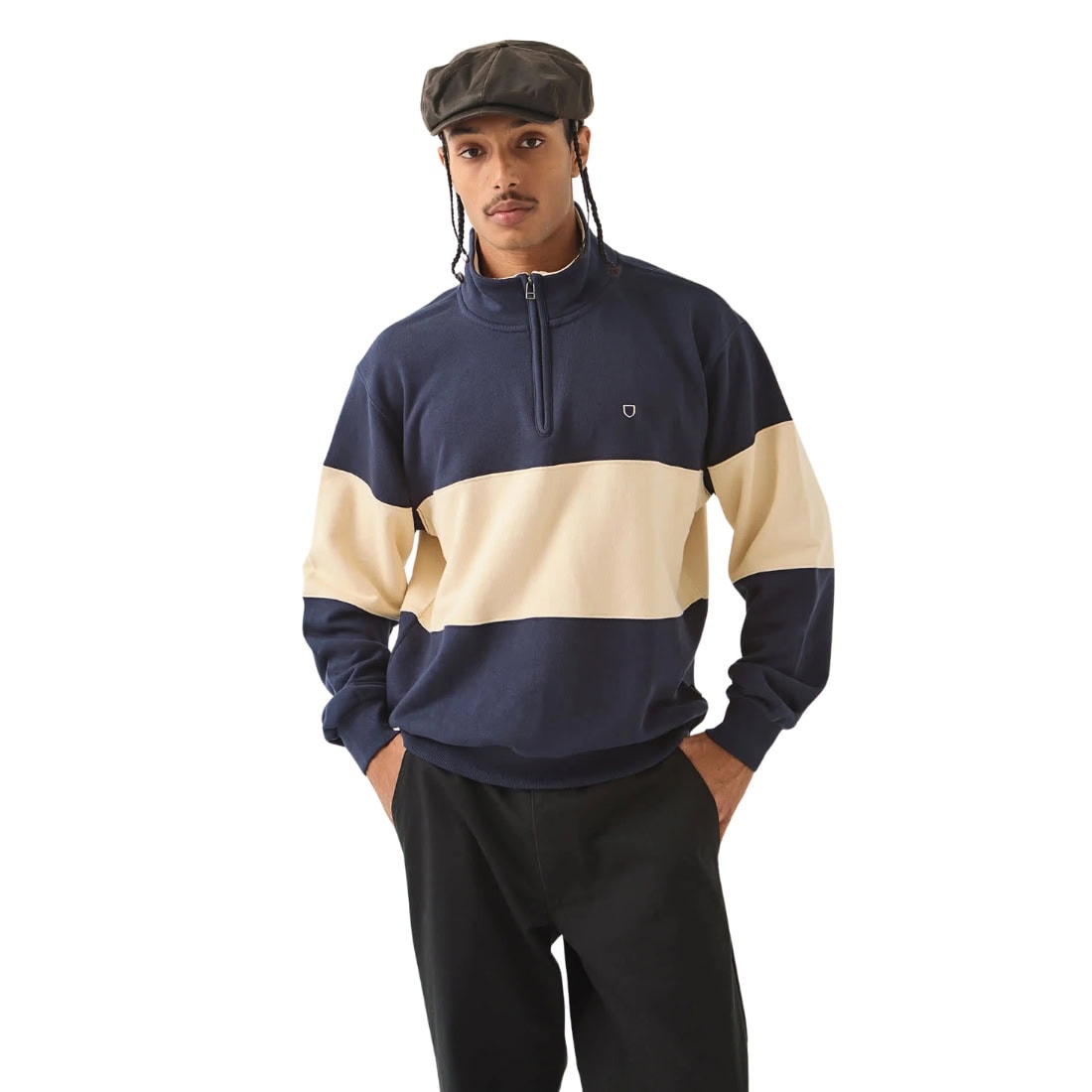 Brixton Danville Quarter Zip Fleece - Navy/Whitecap - Mens Pullover Hoodie by Brixton
