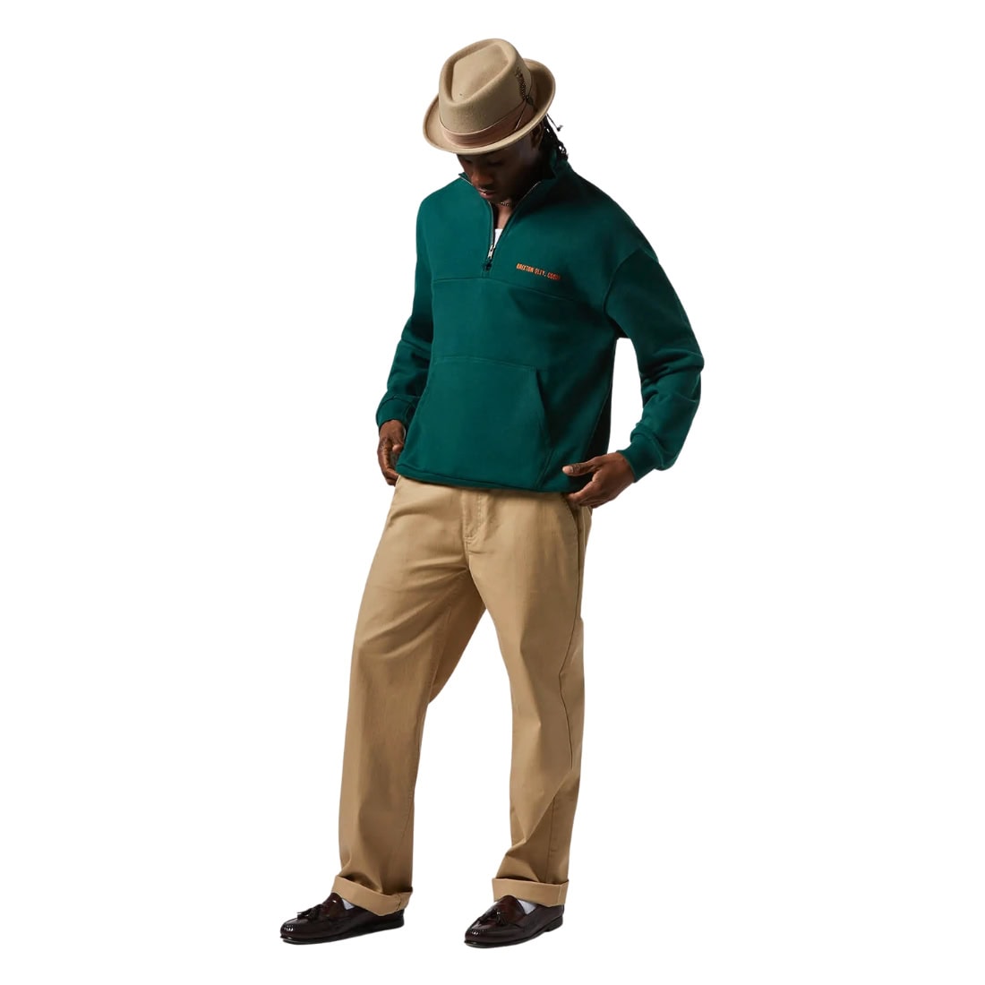 Brixton Embroidered Heavyweight Half Zip - Deep Emerald - Mens Pullover Hoodie by Brixton