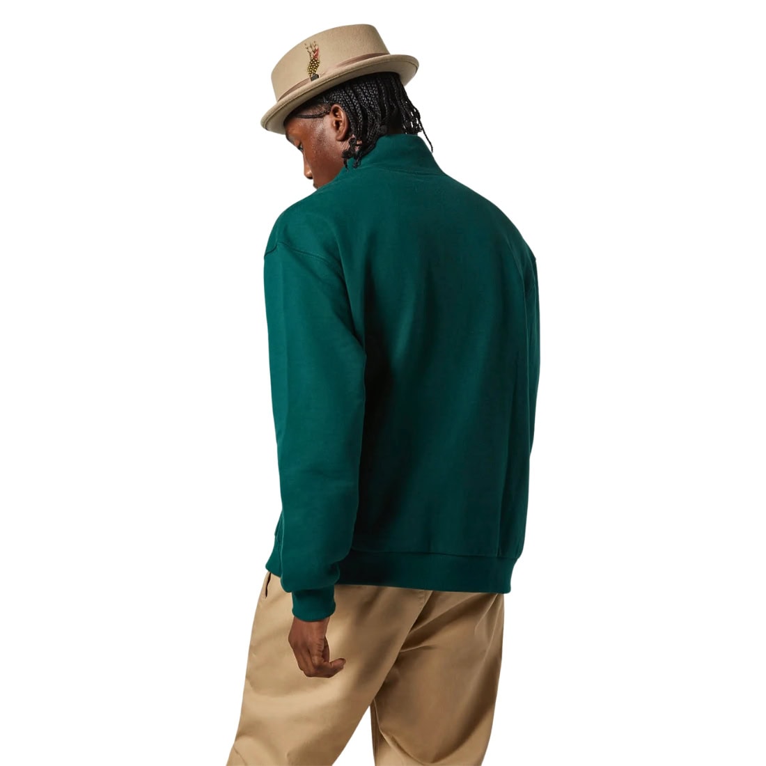 Brixton Embroidered Heavyweight Half Zip - Deep Emerald