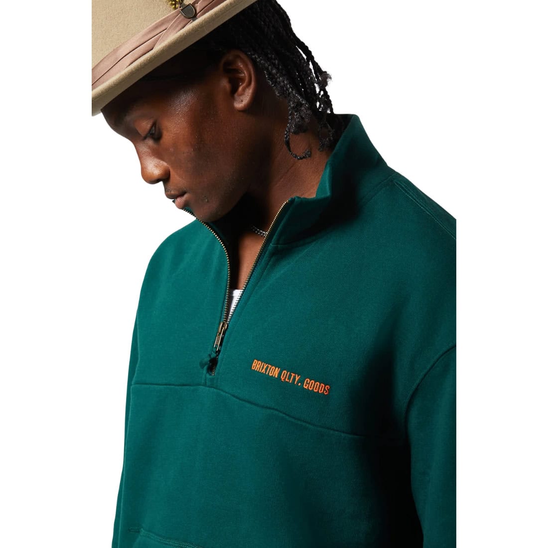 Brixton Embroidered Heavyweight Half Zip - Deep Emerald