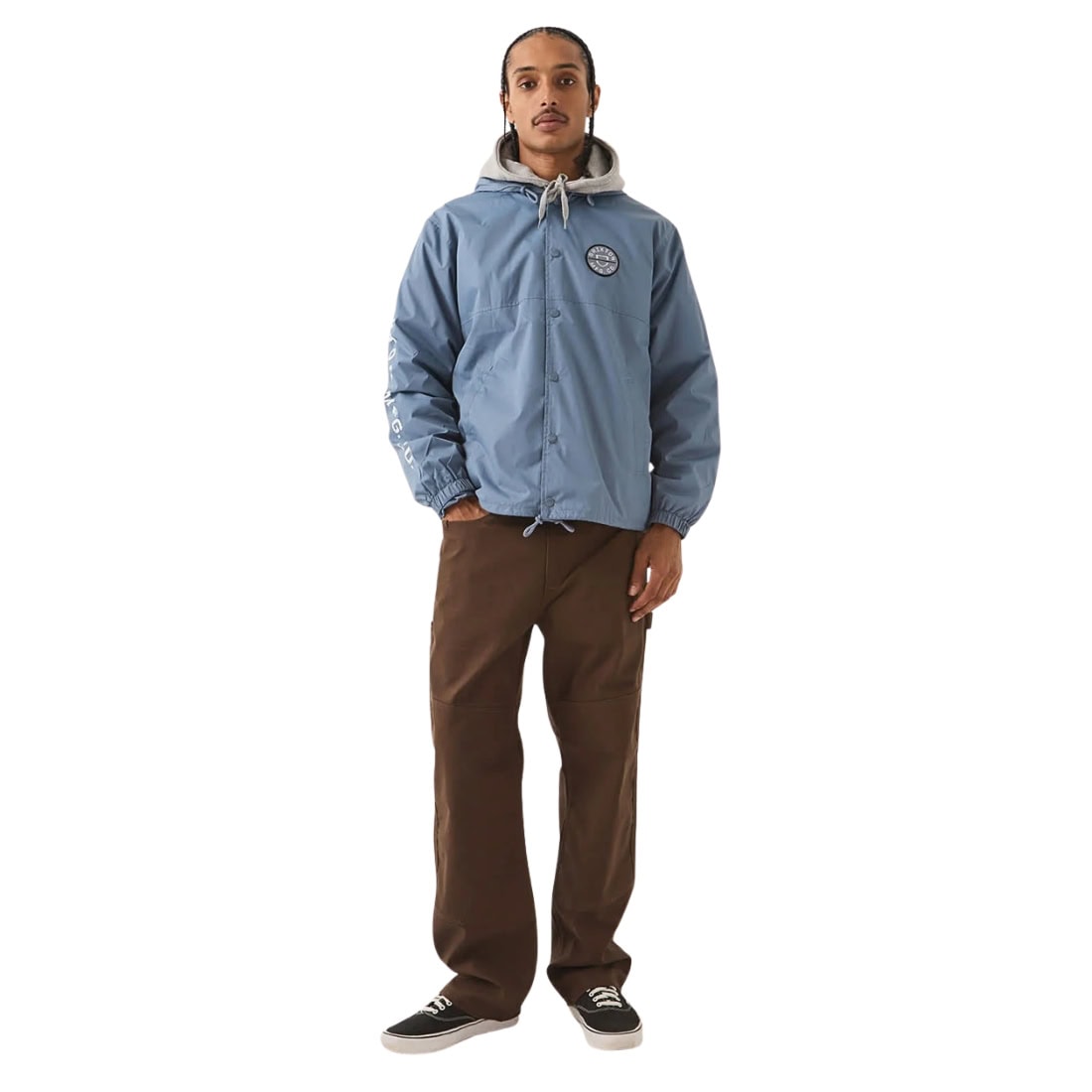 Brixton Hooded Claxton LW Jacket - Slate Blue - Mens Windbreaker/Rain Jacket by Brixton