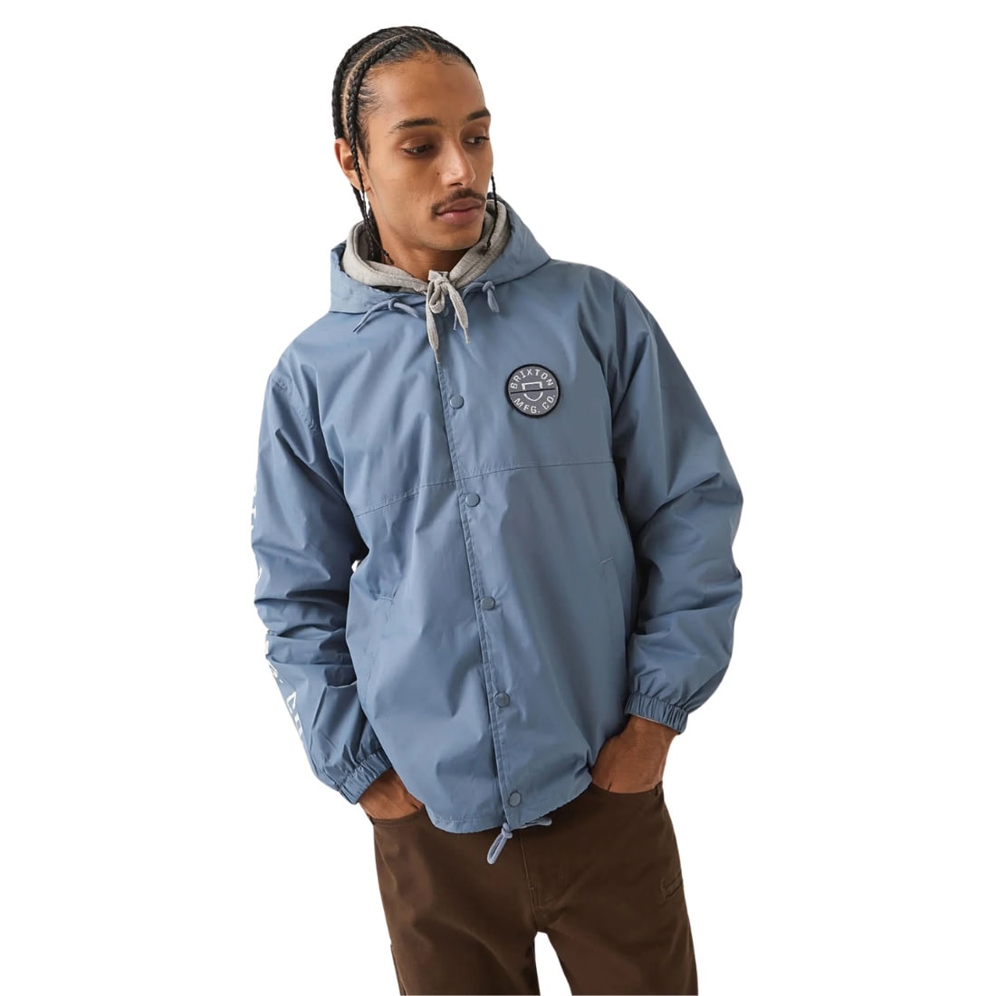 Brixton Hooded Claxton LW Jacket - Slate Blue - Mens Windbreaker/Rain Jacket by Brixton