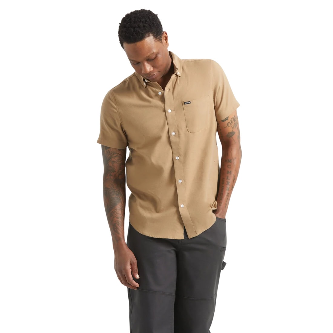 Brixton Sanford Oxford Short Sleeve Woven Shirt - Khaki - Mens Casual Shirt by Brixton