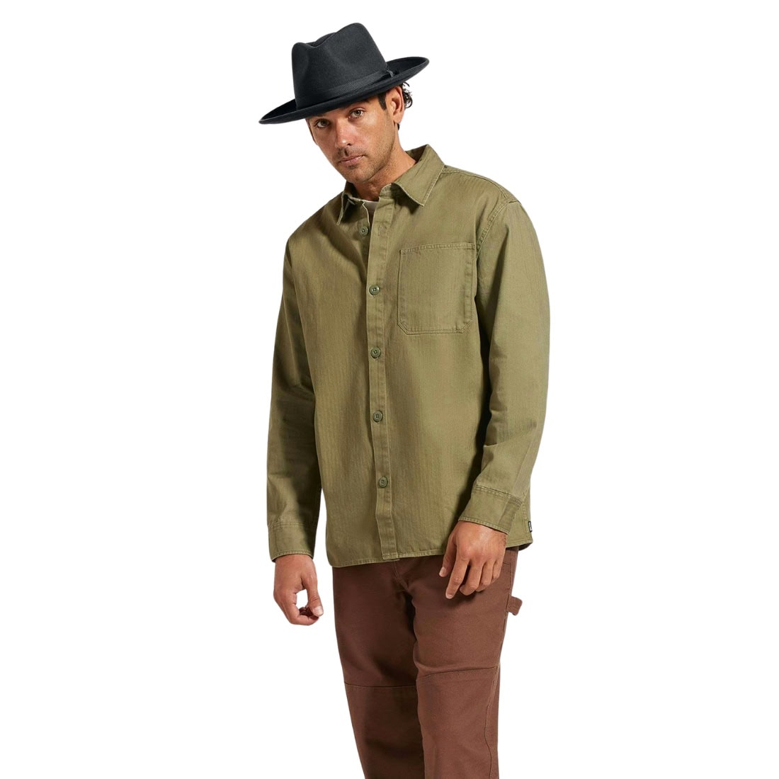 Brixton Selden Overshirt - Olive Surplus Worn Wash - Mens Casual Shirt by Brixton