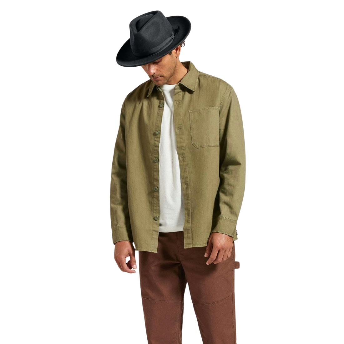 Brixton Selden Overshirt - Olive Surplus Worn Wash - Mens Casual Shirt by Brixton