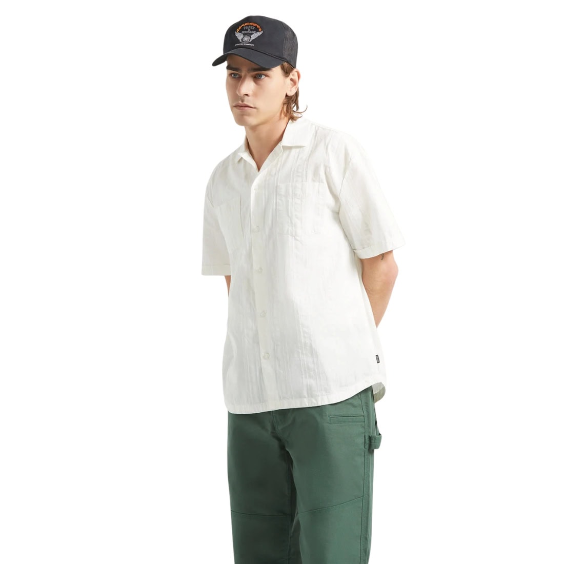 Brixton The Vintage Short Sleeve Woven Shirt - Off White Jacquard Stripe - Mens Casual Shirt by Brixton