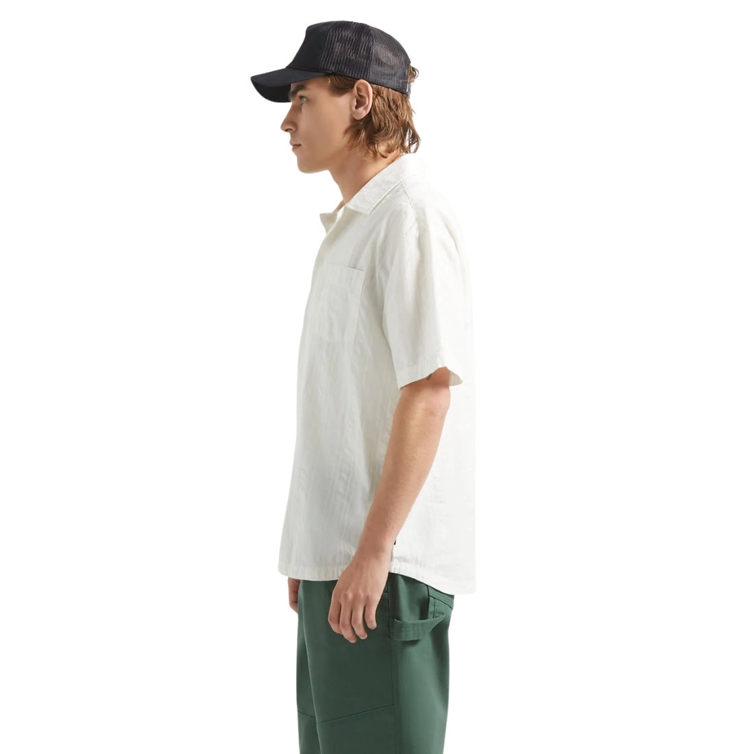 Brixton The Vintage Short Sleeve Woven Shirt - Off White Jacquard Stripe - Mens Casual Shirt by Brixton
