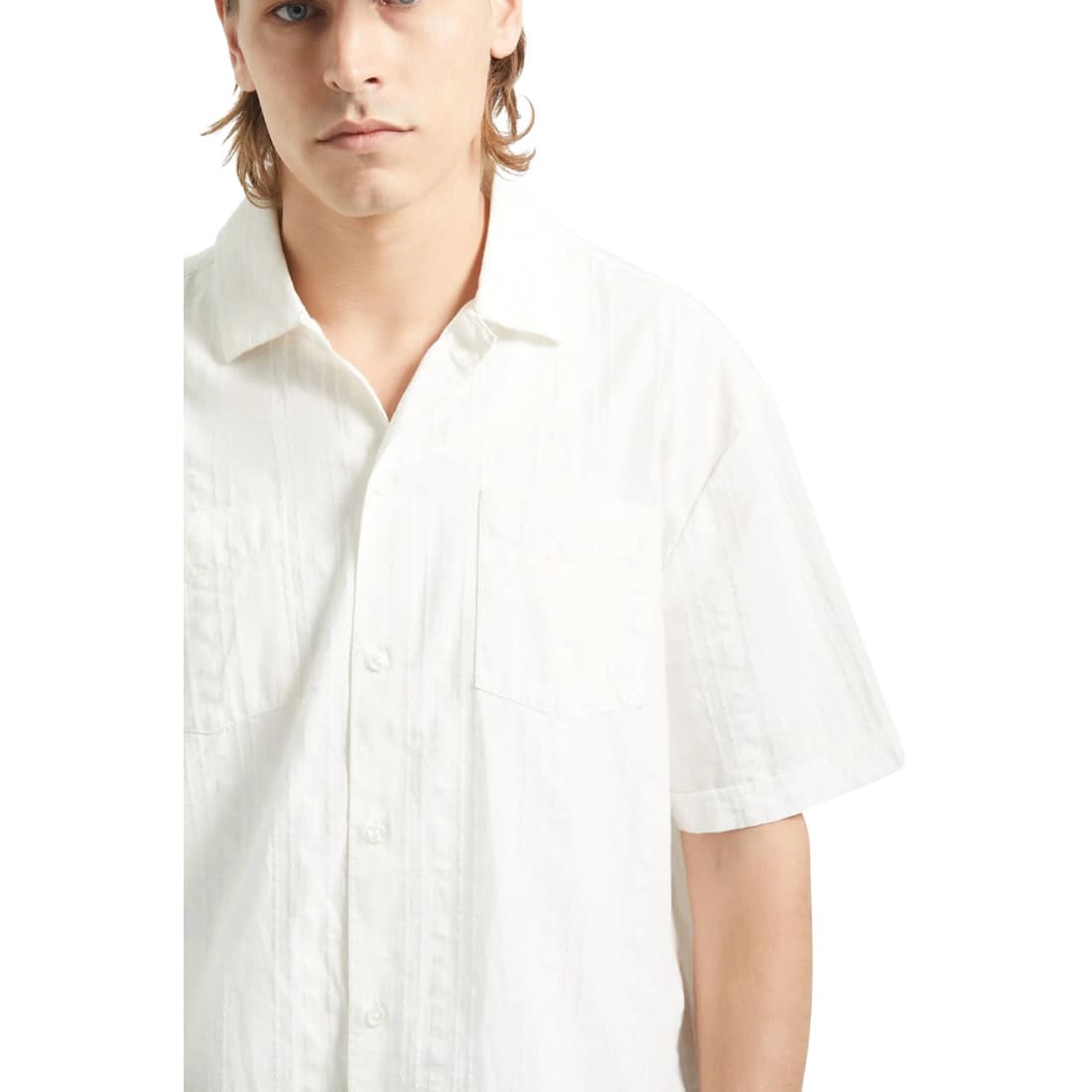 Brixton The Vintage Short Sleeve Woven Shirt - Off White Jacquard Stripe - Mens Casual Shirt by Brixton