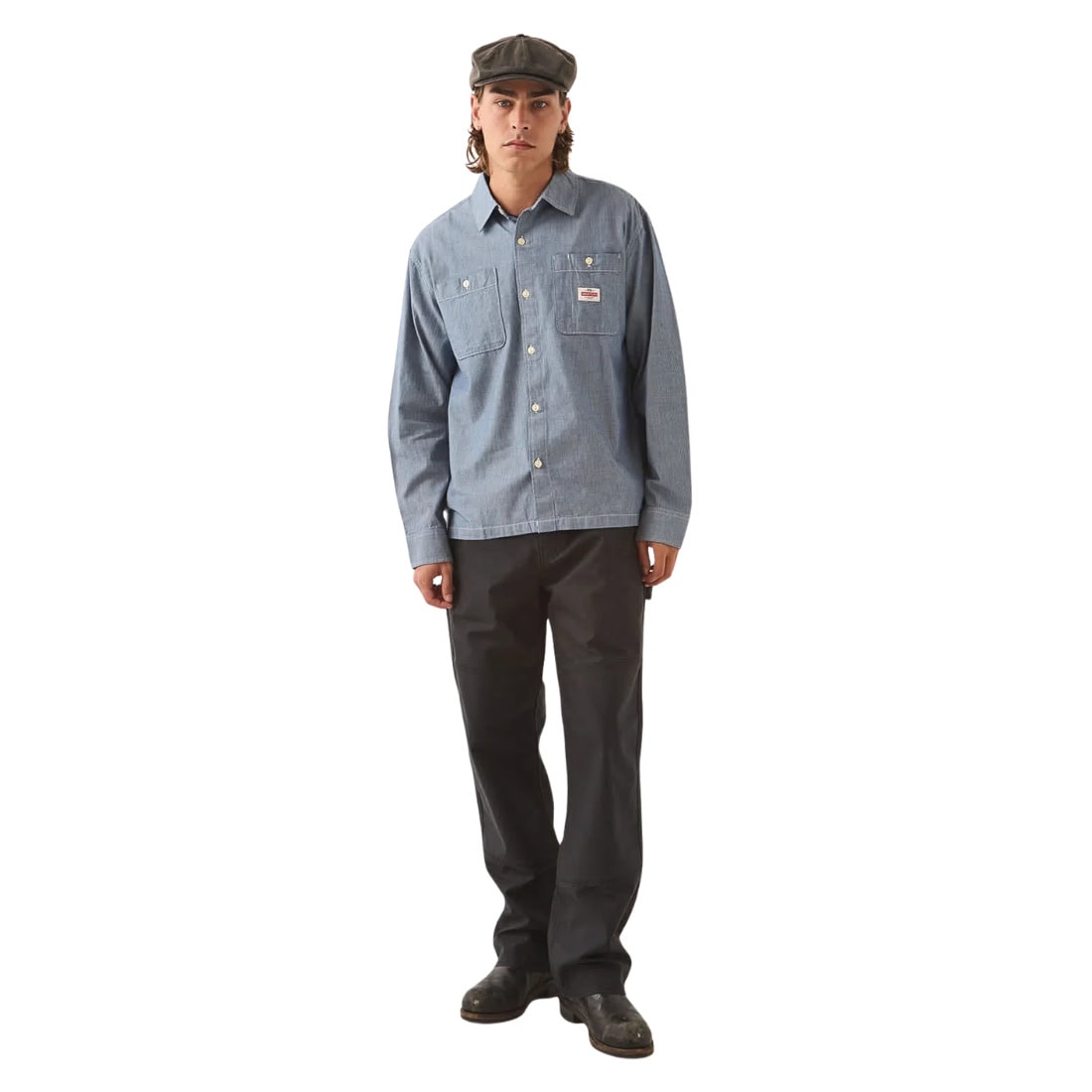 Brixton Trademark Longsleeve Shirt - Blue Chambray Micro Stripe - Mens Casual Shirt by Brixton