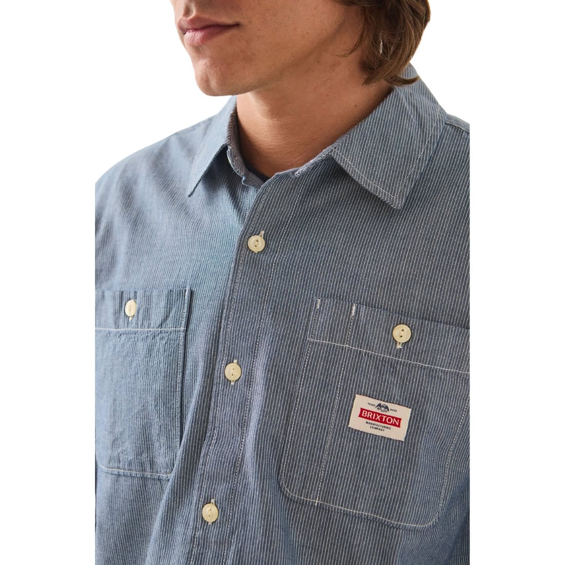 Brixton Trademark Longsleeve Shirt - Blue Chambray Micro Stripe - Mens Casual Shirt by Brixton