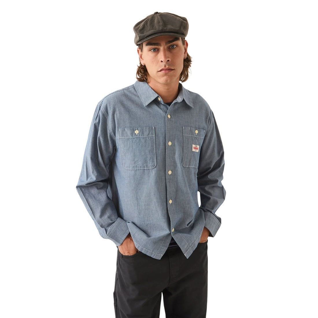Brixton Trademark Longsleeve Shirt - Blue Chambray Micro Stripe - Mens Casual Shirt by Brixton