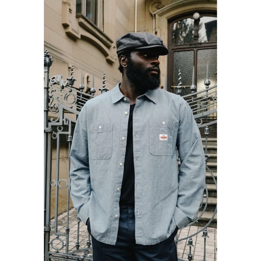Brixton Trademark Longsleeve Shirt - Blue Chambray Micro Stripe - Mens Casual Shirt by Brixton