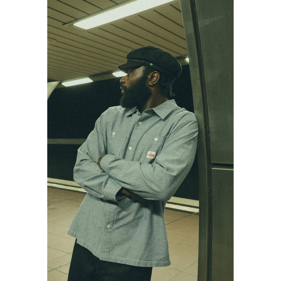 Brixton Trademark Longsleeve Shirt - Blue Chambray Micro Stripe - Mens Casual Shirt by Brixton