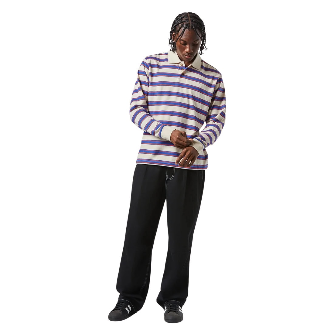 Brixton Vintage Stripe Longsleeve Polo Knit - Electric Blue/Flame/Whitecap - Mens Polo Shirt by Brixton