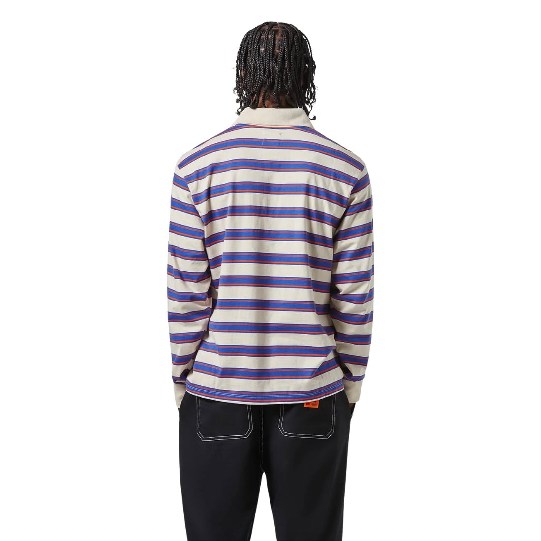 Brixton Vintage Stripe Longsleeve Polo Knit - Electric Blue/Flame/Whitecap