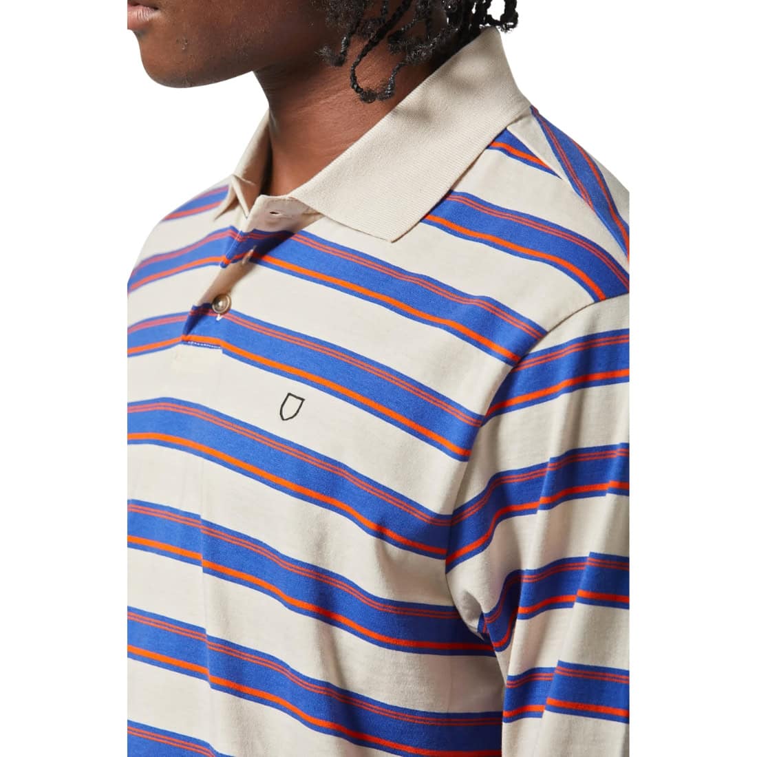 Brixton Vintage Stripe Longsleeve Polo Knit - Electric Blue/Flame/Whitecap