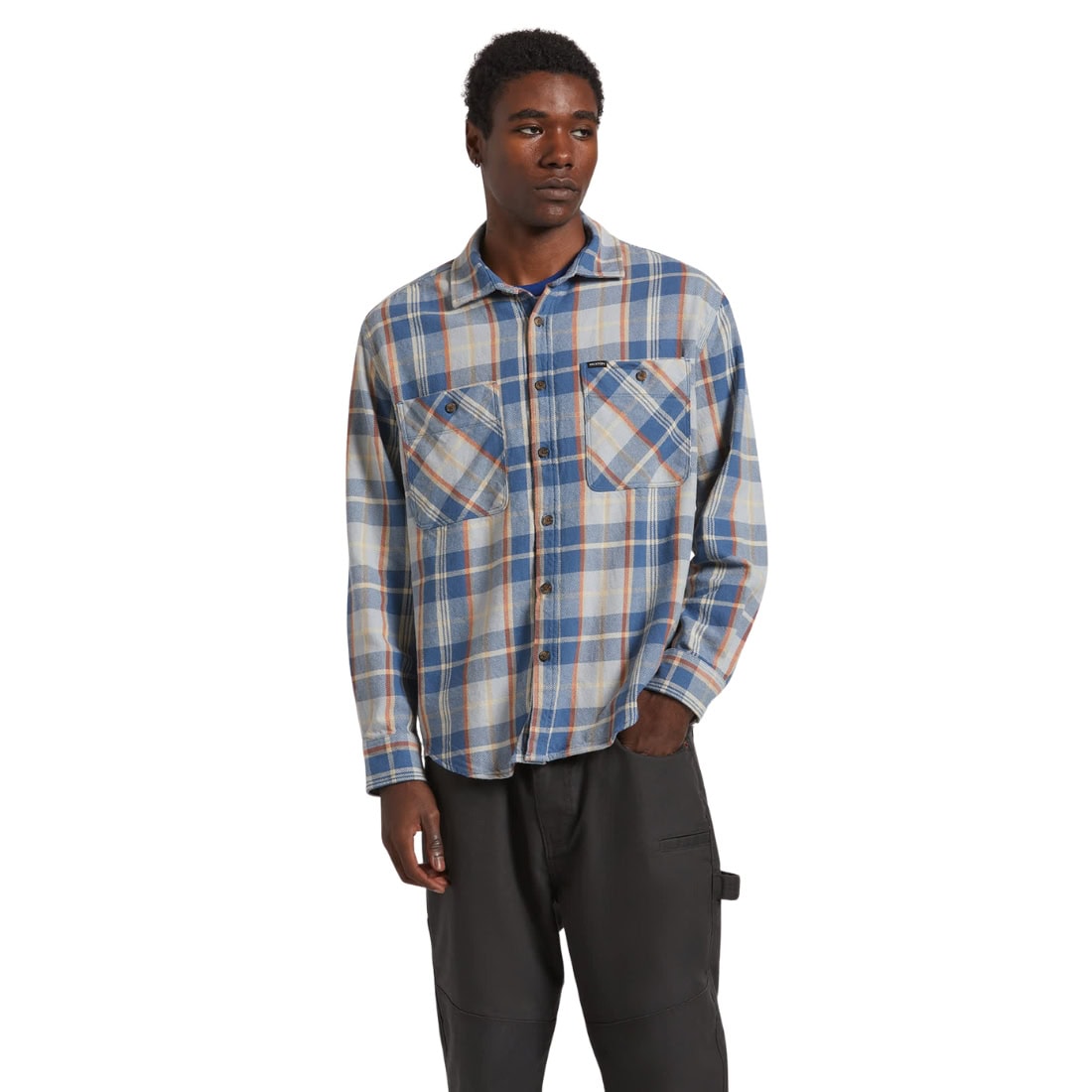 Brixton Vintage Wash Flannel Shirt - Blue/Soft Blue/Orange - Mens Flannel Shirt by Brixton