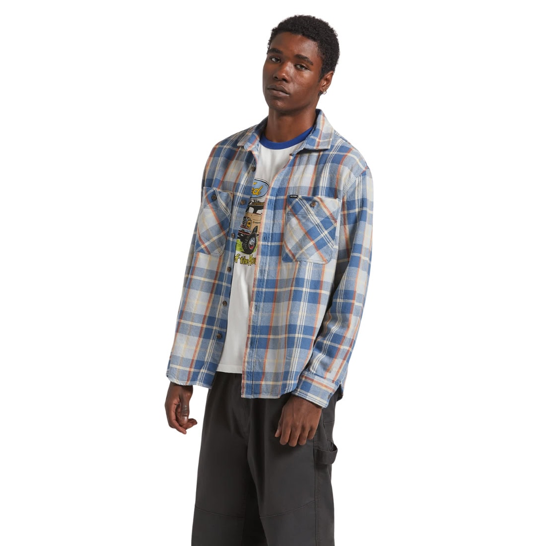 Brixton Vintage Wash Flannel Shirt - Blue/Soft Blue/Orange - Mens Flannel Shirt by Brixton