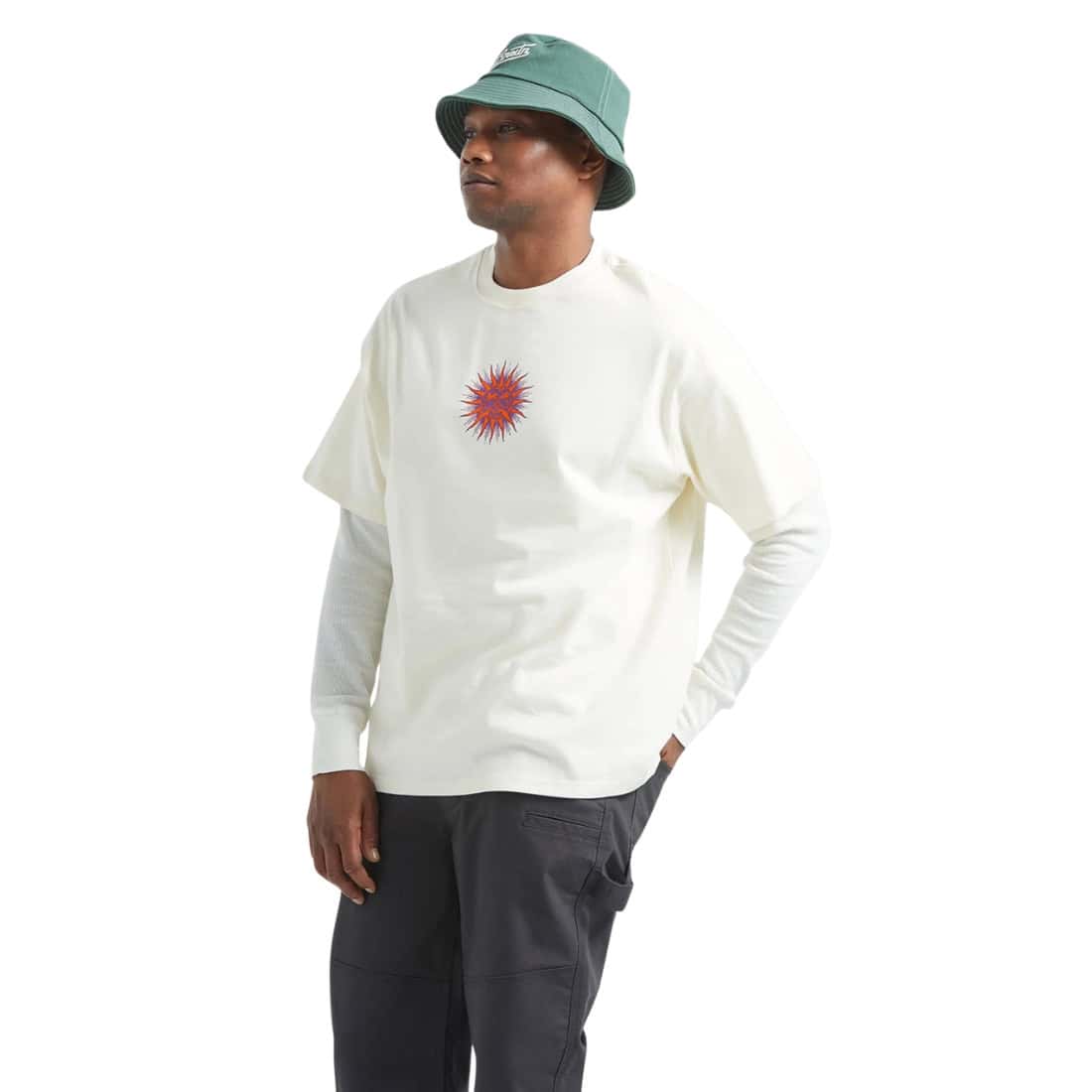 Brixton Zephyr Oversized T-Shirt - Cream - Mens Graphic T-Shirt by Brixton
