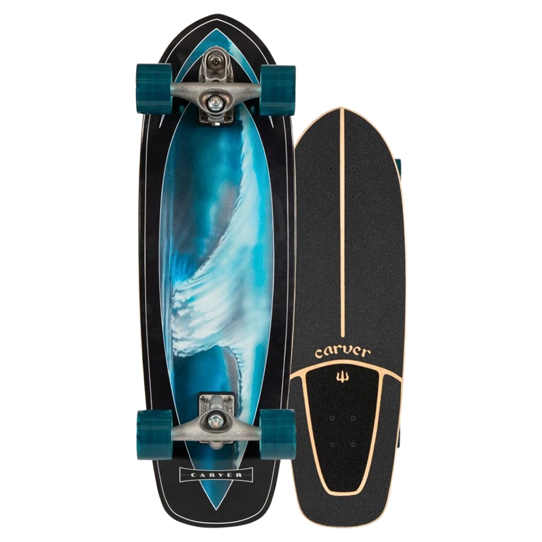 Carver Super Surfer 32" Surf Skateboard C7 Trucks - Black/Blue - Surf Skateboard by Carver 32 inch