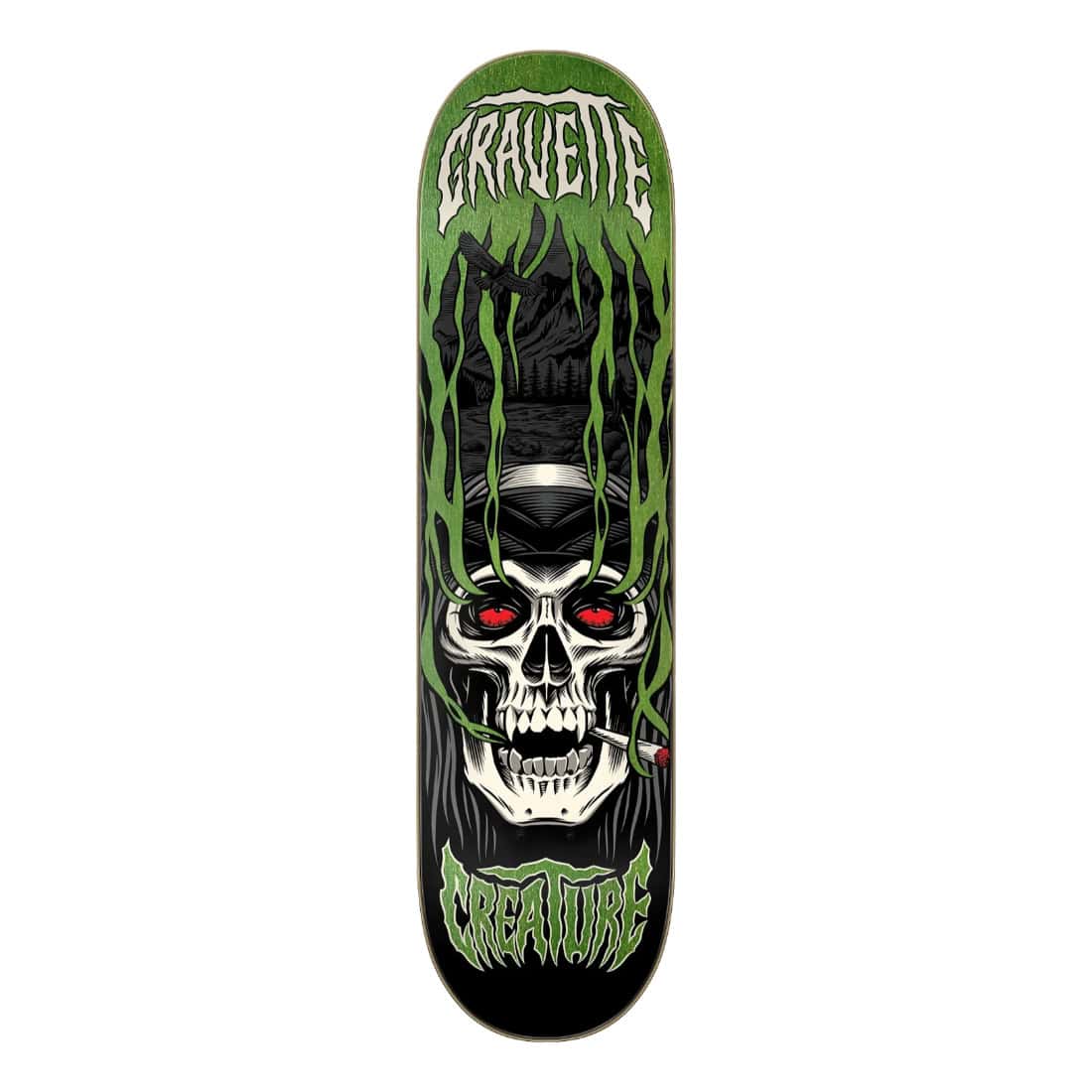 Creature 8.3" Gravette Hippie Skull Iv Pro Deck - Black/Green - Skateboard Deck by Creature 8.3 inch