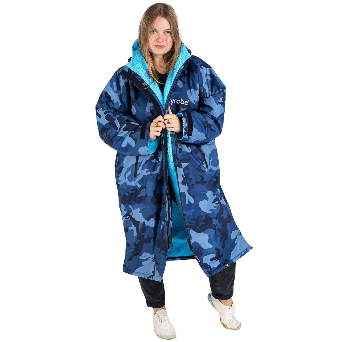 Dryrobe Advance Long Sleeve Drying &amp; Changing Robe - Blue Camo/Blue - Changing Robe Poncho Towel by Dryrobe