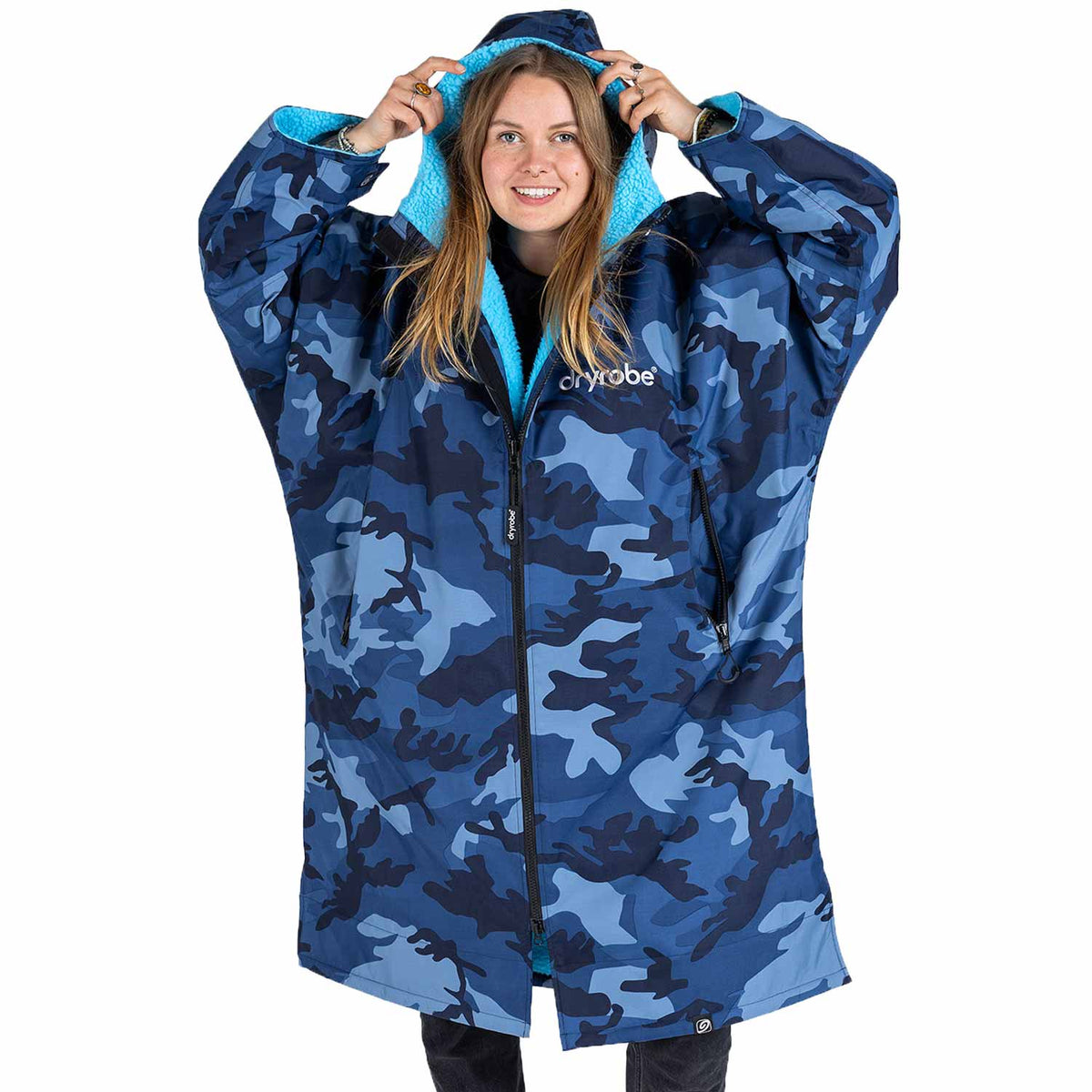 Dryrobe Advance Long Sleeve Drying &amp; Changing Robe - Blue Camo/Blue - Changing Robe Poncho Towel by Dryrobe