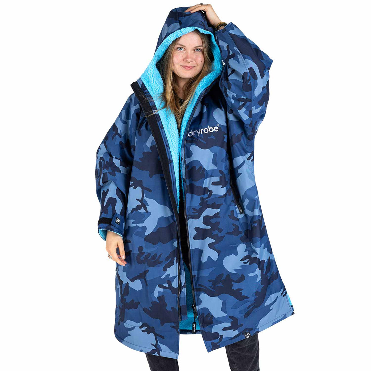 Dryrobe Advance Long Sleeve Drying &amp; Changing Robe - Blue Camo/Blue - Changing Robe Poncho Towel by Dryrobe