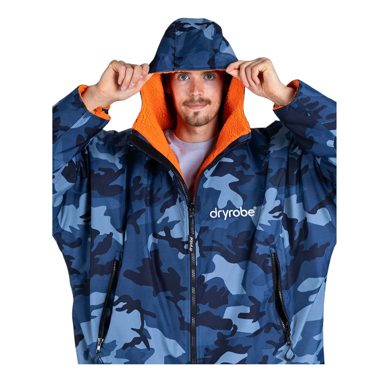 Dryrobe Advance Long Sleeve Drying &amp; Changing Robe - Blue Camo/Orange - Changing Robe Poncho Towel by Dryrobe