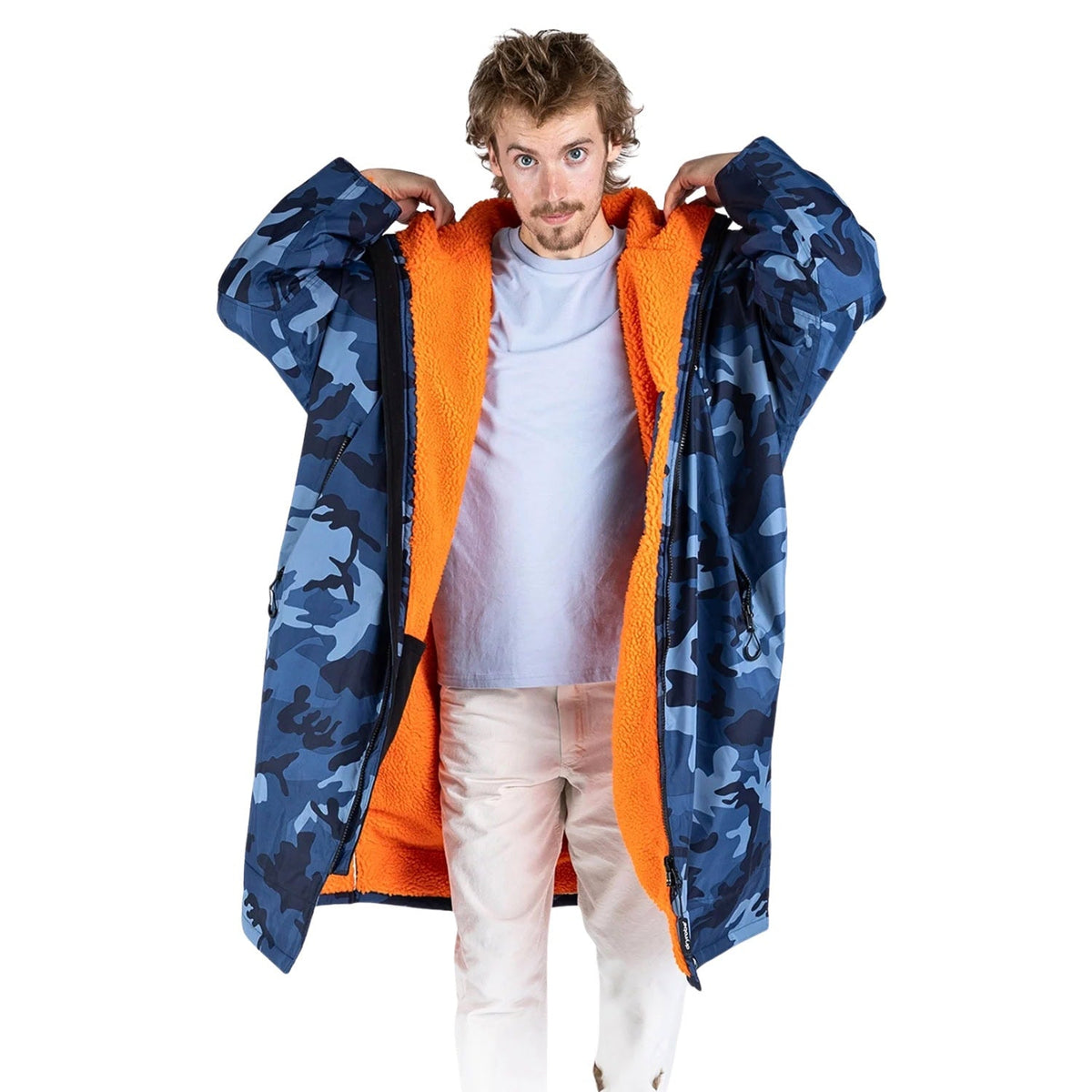 Dryrobe Advance Long Sleeve Drying &amp; Changing Robe - Blue Camo/Orange - Changing Robe Poncho Towel by Dryrobe