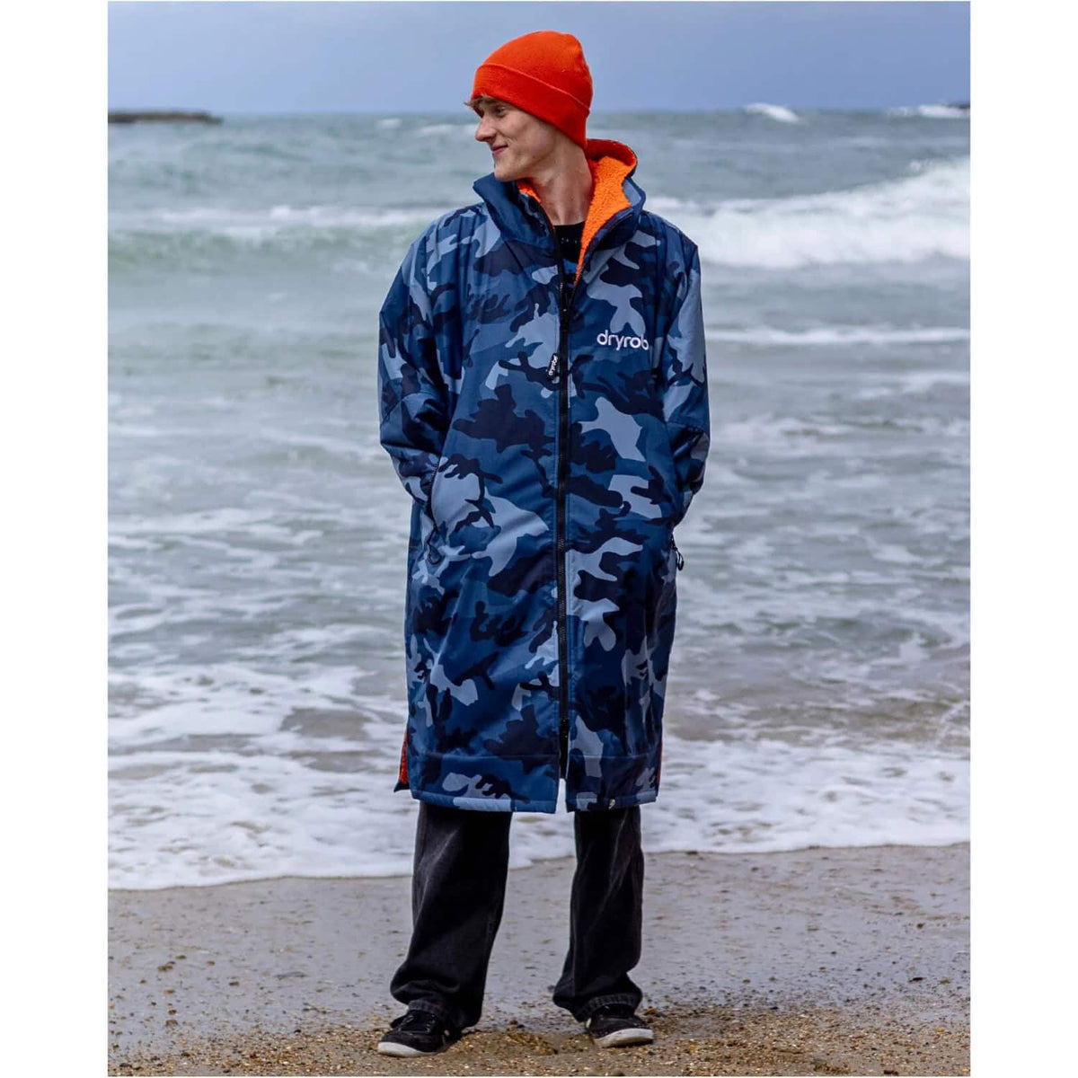 Dryrobe Advance Long Sleeve Drying &amp; Changing Robe - Blue Camo/Orange - Changing Robe Poncho Towel by Dryrobe