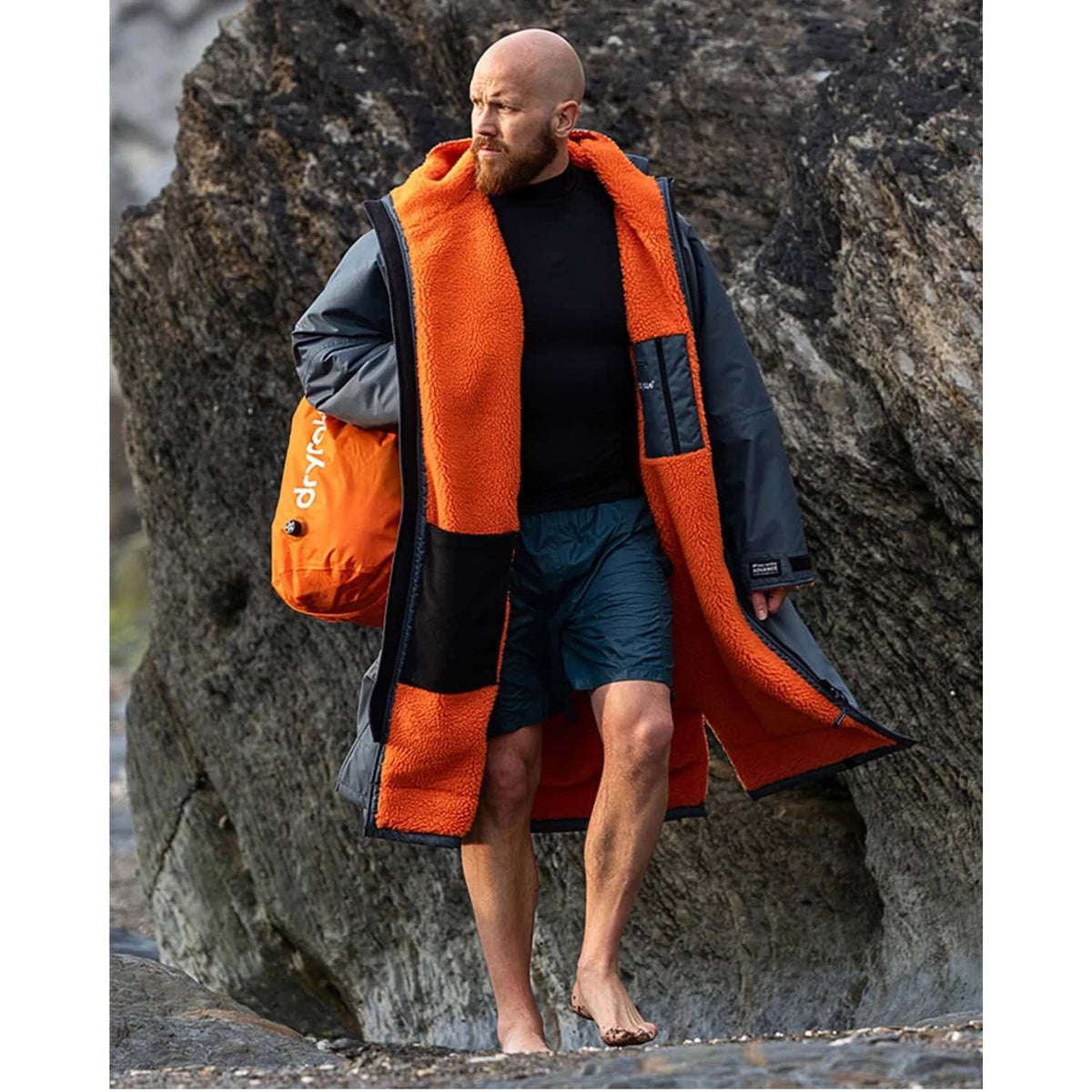 Dryrobe Advance Long Sleeve Drying &amp; Changing Robe - Dark Grey/Orange - Changing Robe Poncho Towel by Dryrobe