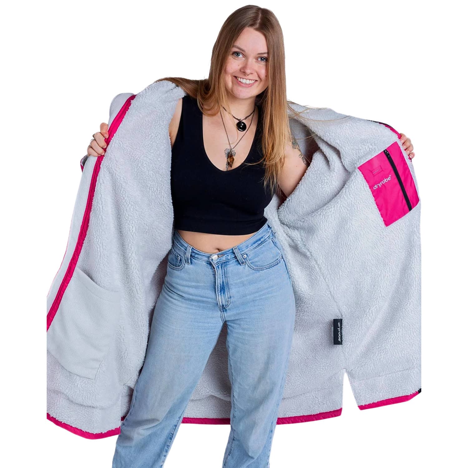 Dryrobe Advance Long Sleeve Drying & Changing Robe - Pink/Light Grey - Changing Robe Poncho Towel by Dryrobe