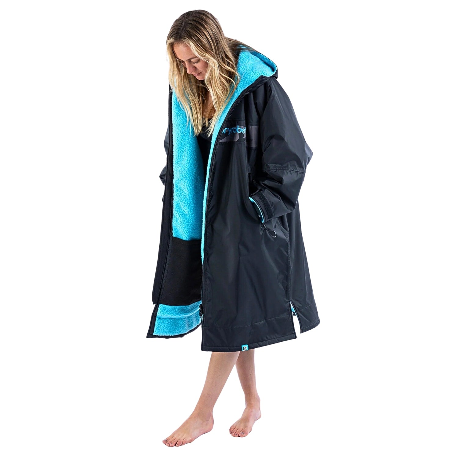 Dryrobe Advance Long Sleeve Remix Drying & Changing Robe - Black/Blue - Changing Robe Poncho Towel by Dryrobe