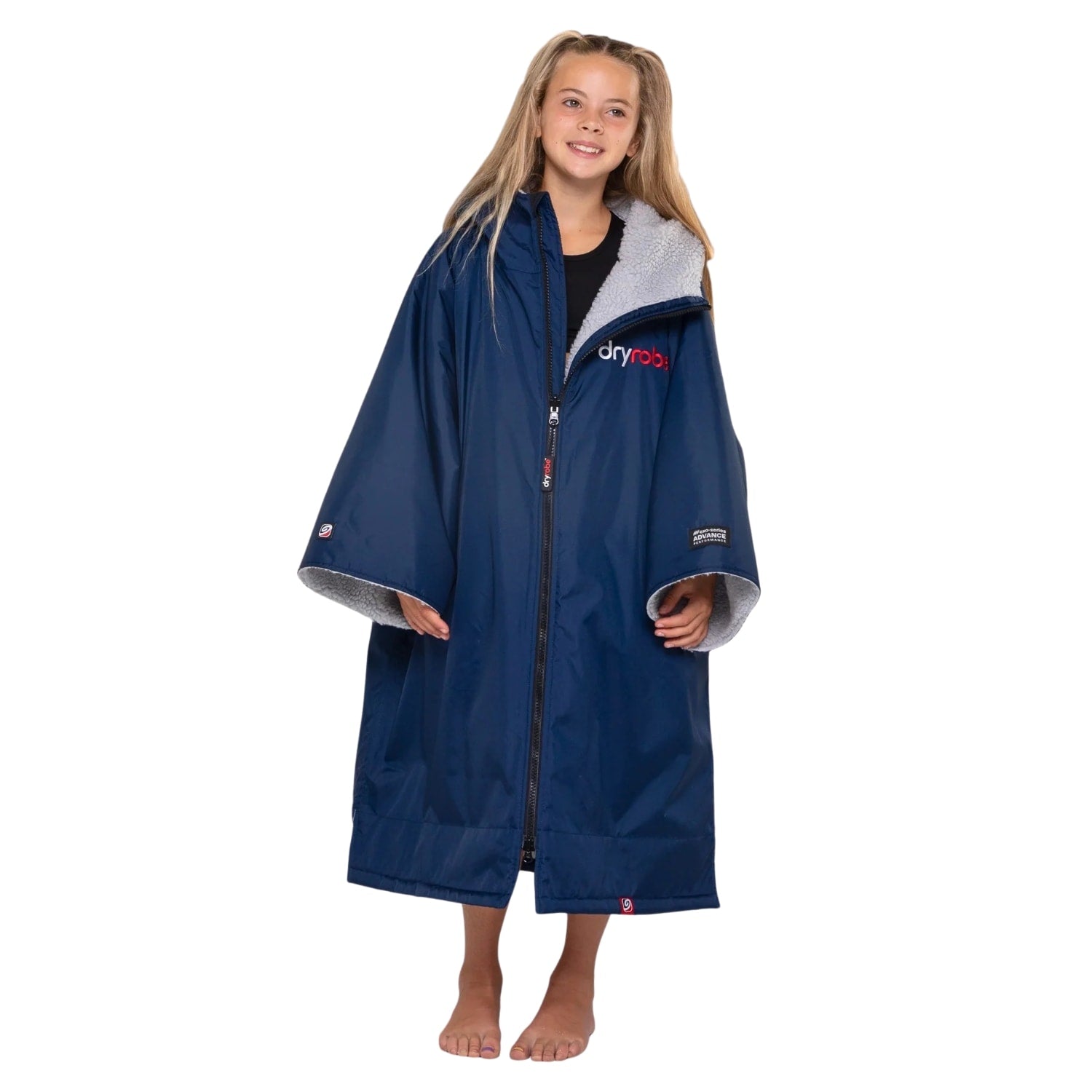 Dryrobe Youth Kids Advance Short Sleeve Drying & Changing Robe - Navy Blue/Grey - Changing Robe Poncho Towel by Dryrobe 10-14 Years