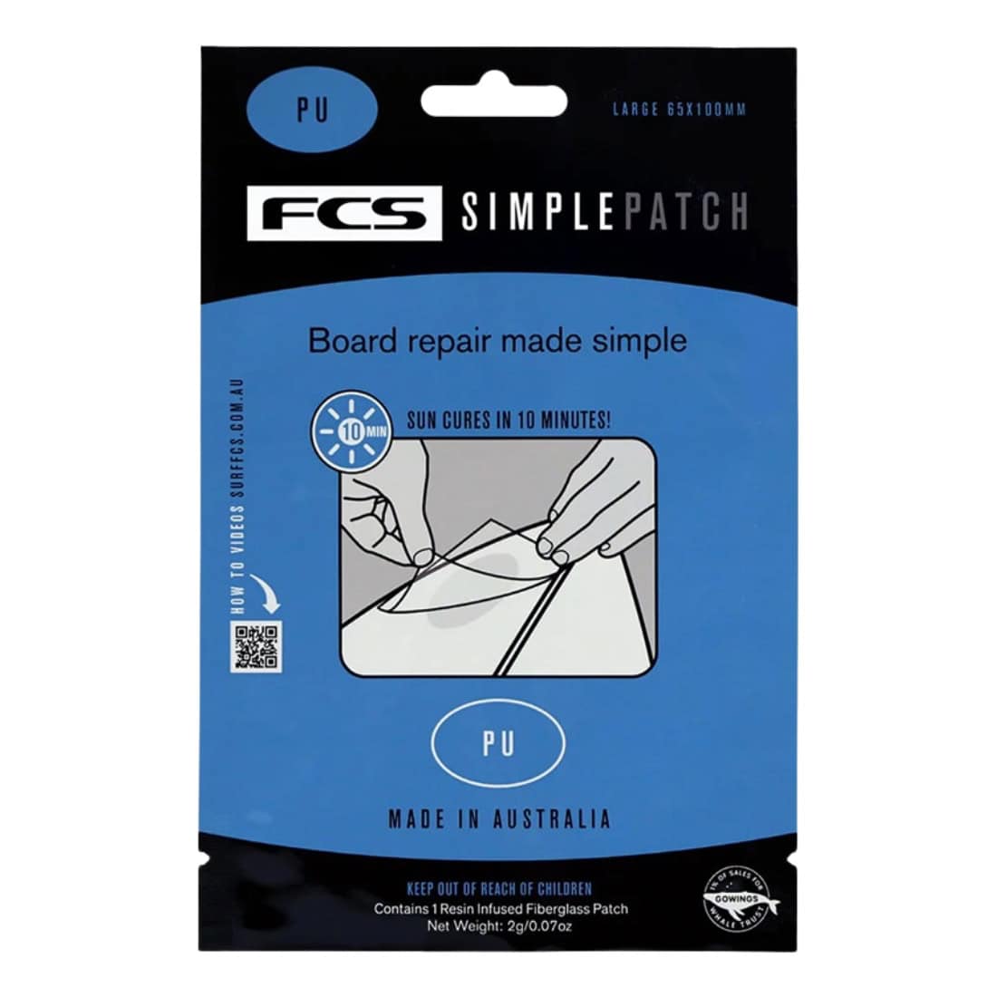 FCS Simple Patch Repair Patch Large - PU - Clear - Polyester Resin Surfboard Repair by FCS 2g/0.07g