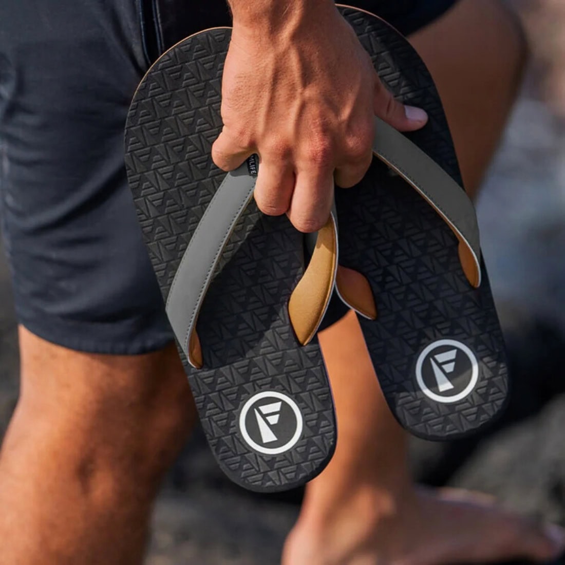 Foamlife Traad Flip Flop Sandals - Black/Slate Grey - Mens Flip Flops by FoamLife