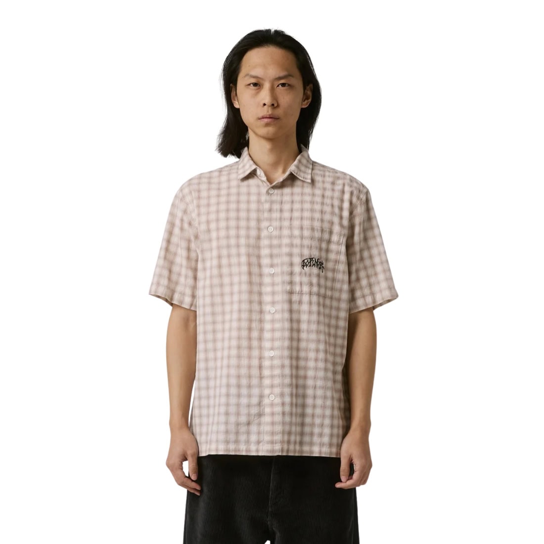Former Manners Check Shortsleeve Shirt - Taupe - Mens Casual Shirt by Former