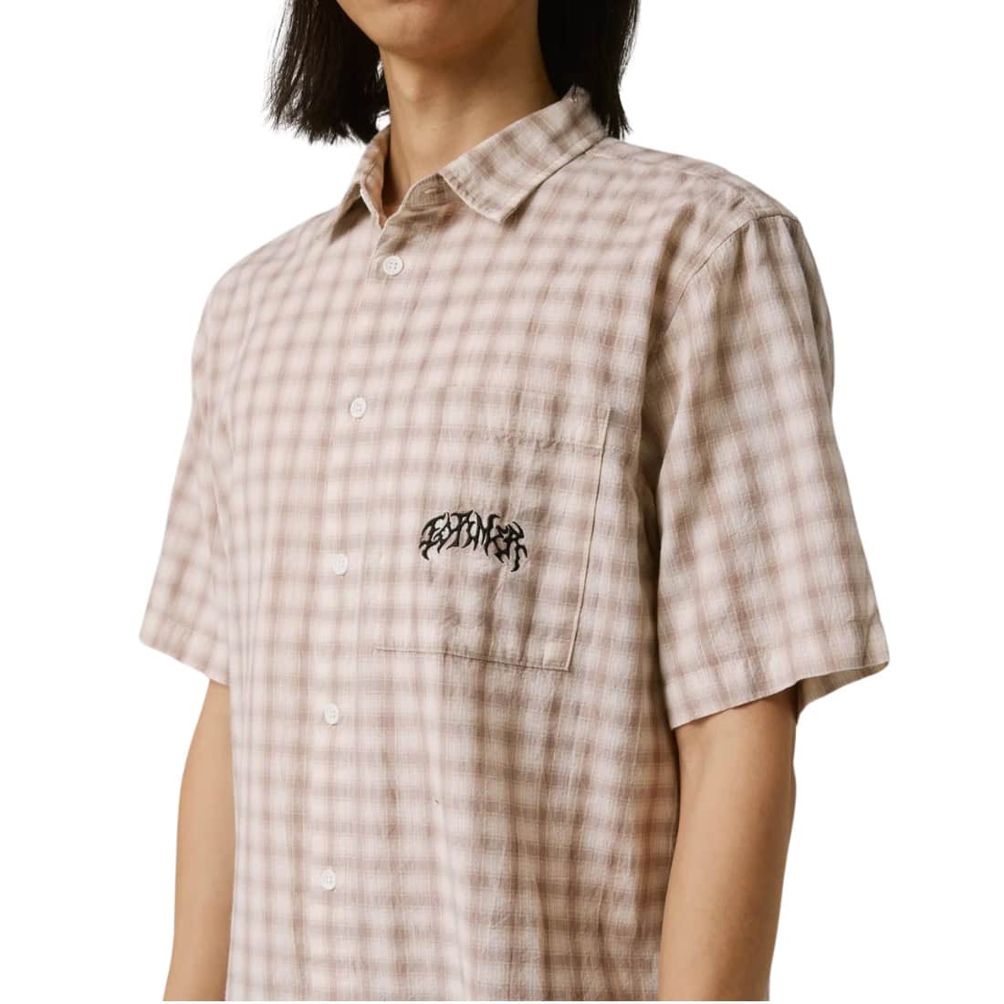 Former Manners Check Shortsleeve Shirt - Taupe - Mens Casual Shirt by Former