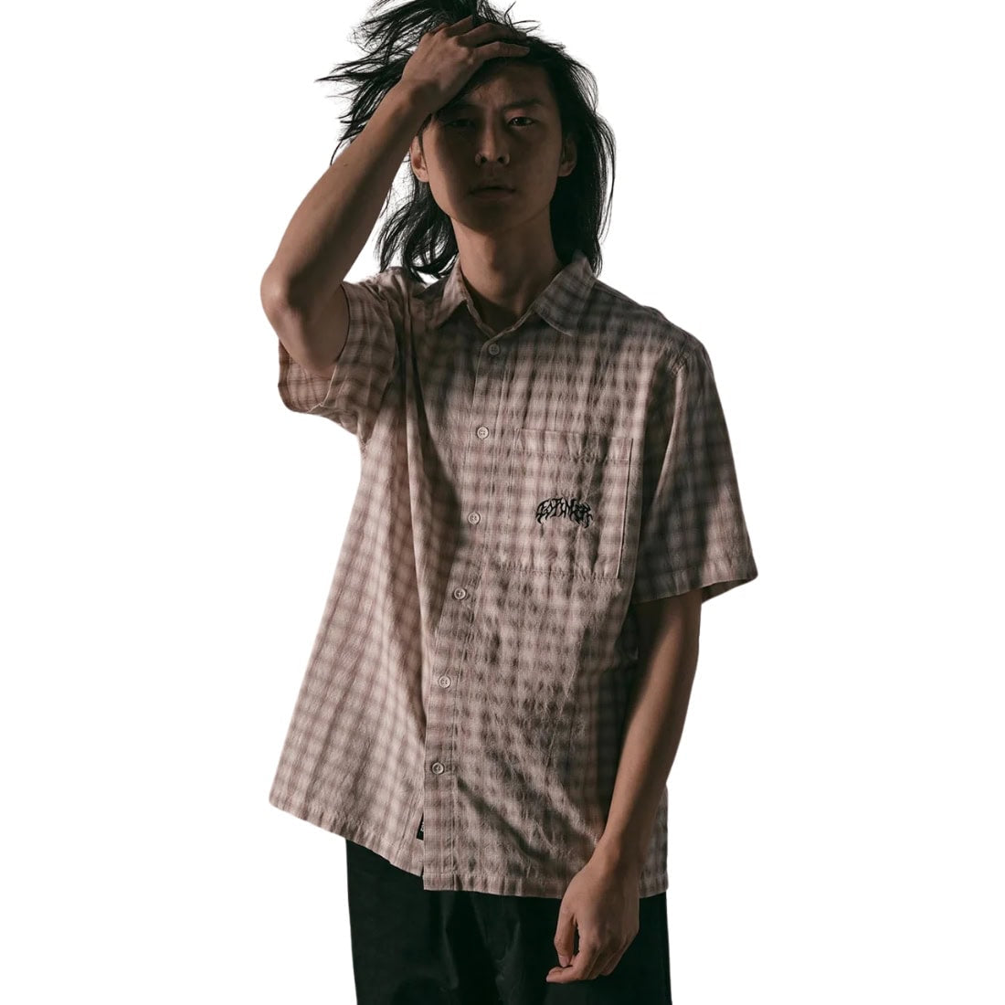 Former Manners Check Shortsleeve Shirt - Taupe - Mens Casual Shirt by Former