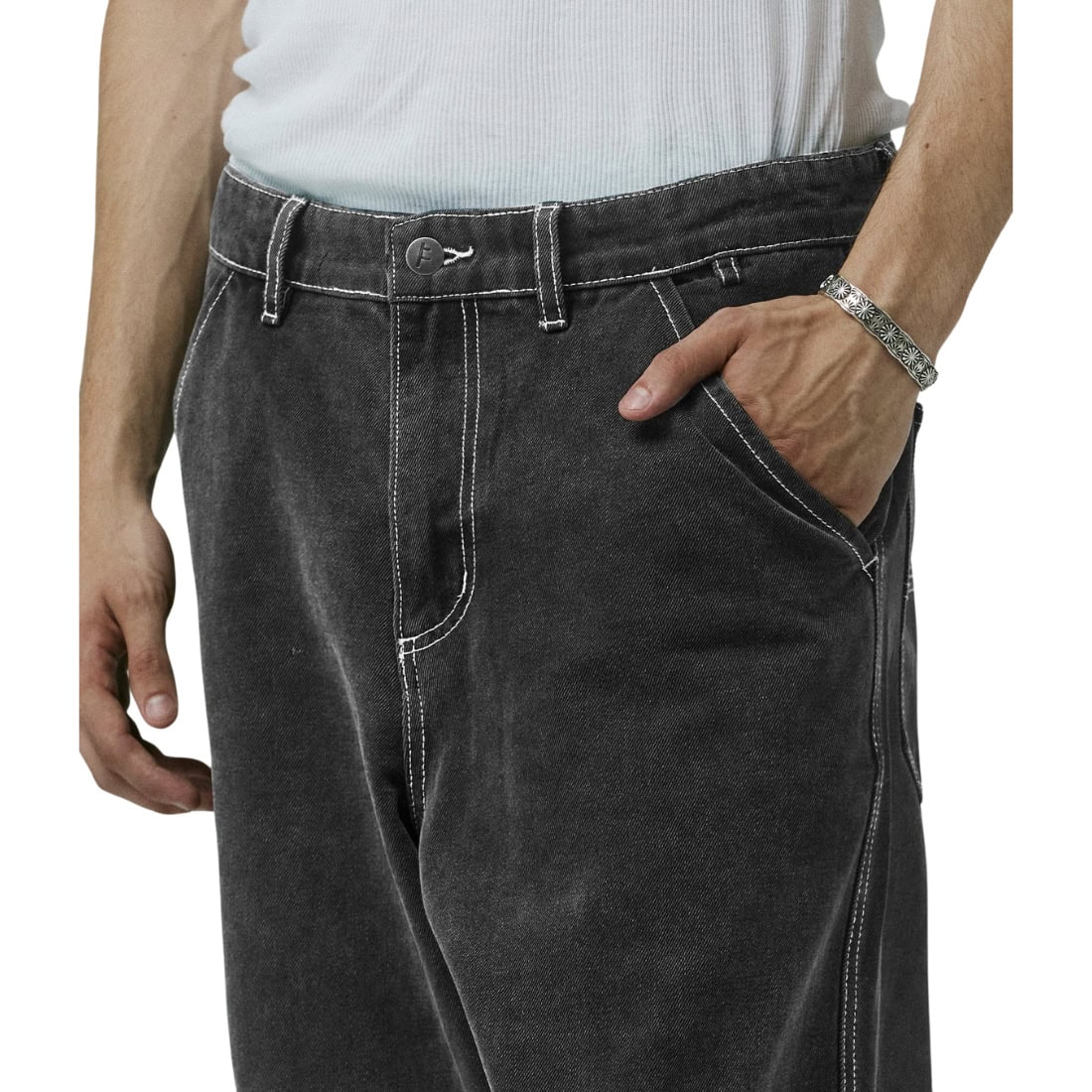 Former Reynolds Flatline Denim Pant - Washed Black - Mens Relaxed/Loose Denim Jeans by Former