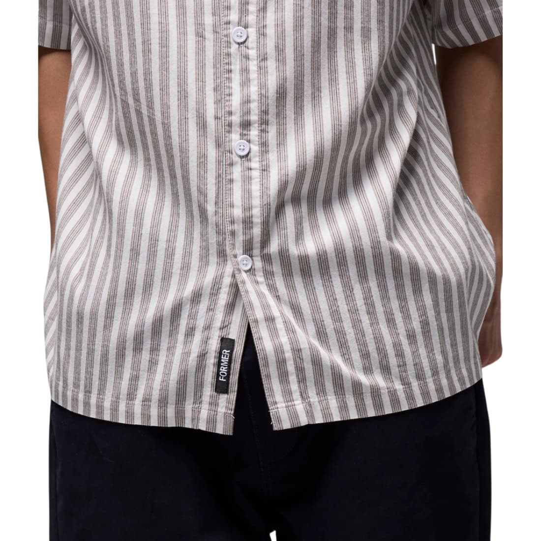 Former Reynolds Stripe Short Sleeve Shirt - Chocolate - Mens Casual Shirt by Former