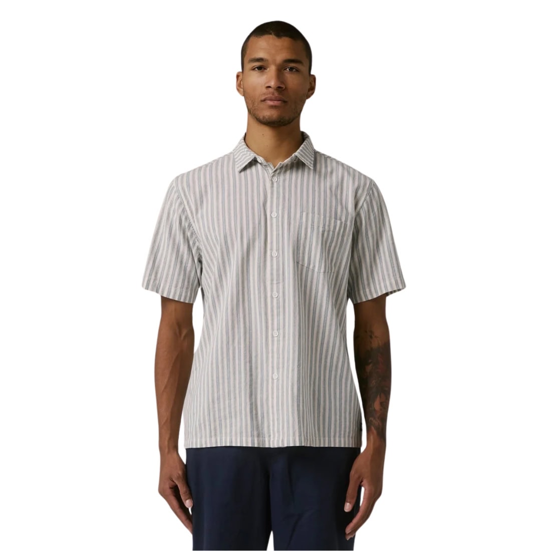 Former Reynolds Stripe Shortsleeve Shirt - Bone - Mens Casual Shirt by Former