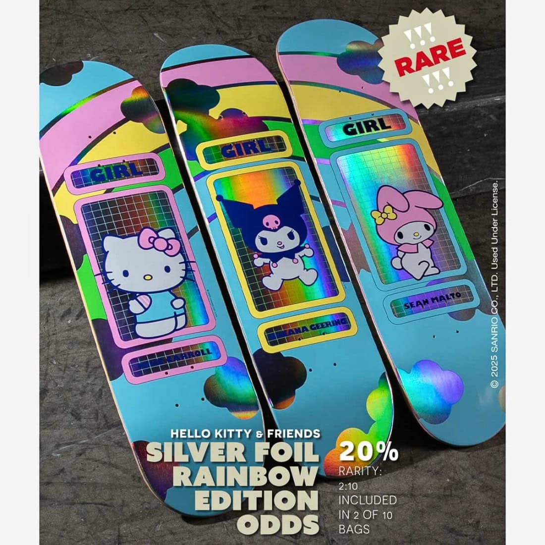 Girl 8.5" Carroll Hello Kitty Rainbow Blind Bag Deck - Multi - Skateboard Deck by Girl 8.5 inch