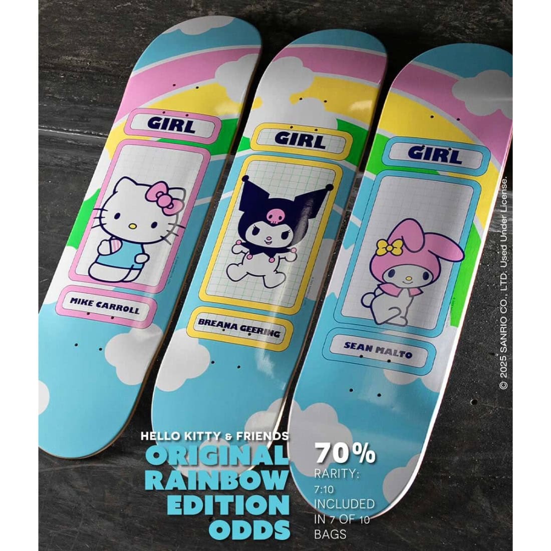 Girl 8.5" Carroll Hello Kitty Rainbow Blind Bag Deck - Multi - Skateboard Deck by Girl 8.5 inch