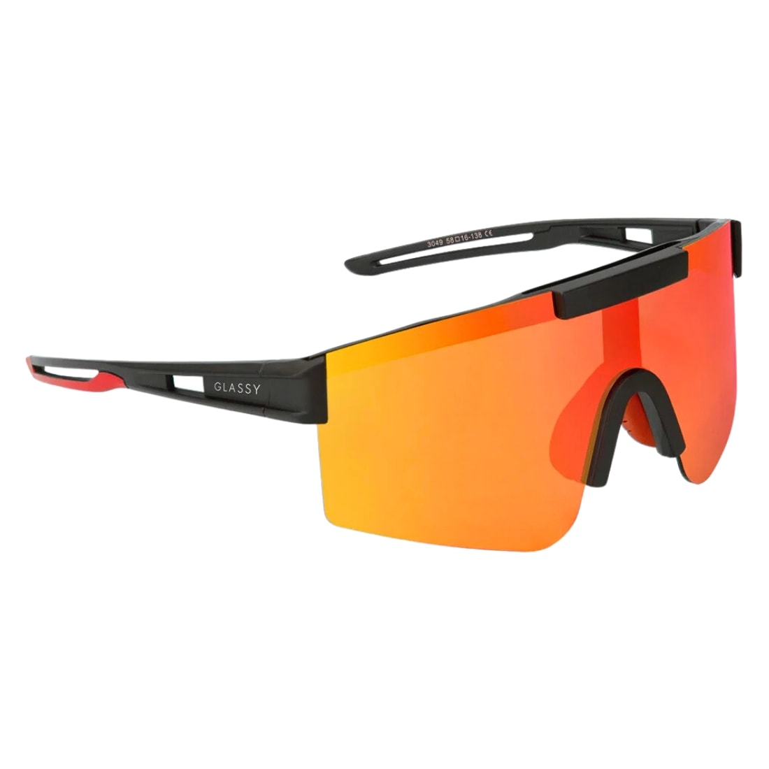 Glassy Salt Polarised Speed Shade Sunglasses - Black/Red Mirror - Wrap Around Sunglasses by Glassy