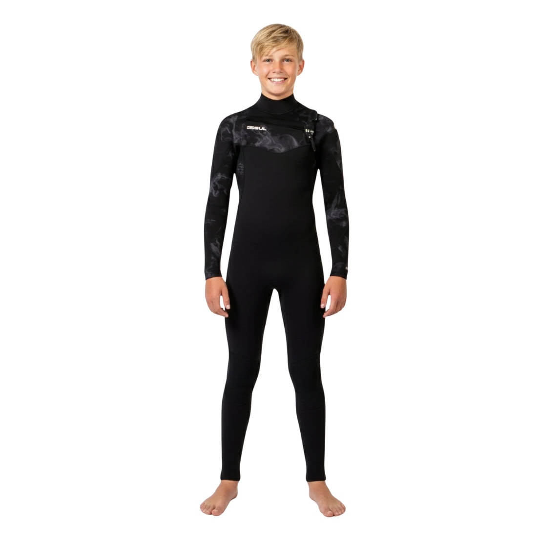 Gul Junior Echo NatuR 3/2mm Chest Zip Wetsuit - Black/Smoke - Kids Full Length Wetsuit by Gul