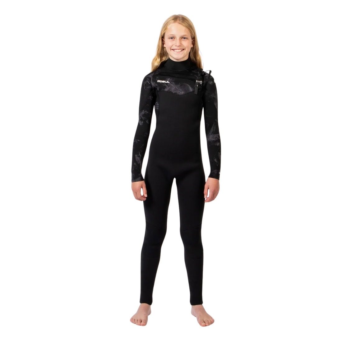 Gul Junior Echo NatuR 3/2mm Chest Zip Wetsuit - Black/Smoke - Kids Full Length Wetsuit by Gul